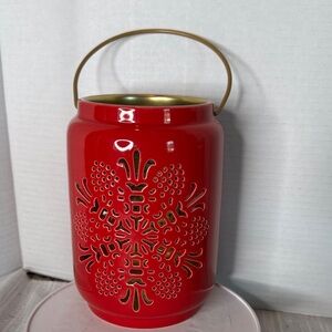 candle holder ceramic Red Decorative Lantern 11” X 5” with candle holiday decor